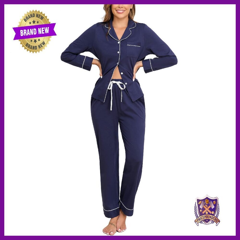 100% Cotton Long Sleeve Button Down Pajama Set with Pockets XS-XXL